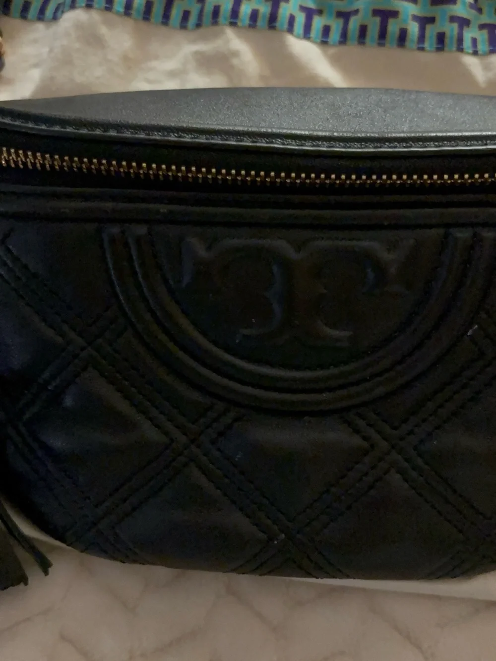 Tory Burch Black Quilted Leather Crossbody Belt Bag with Gold Hardware